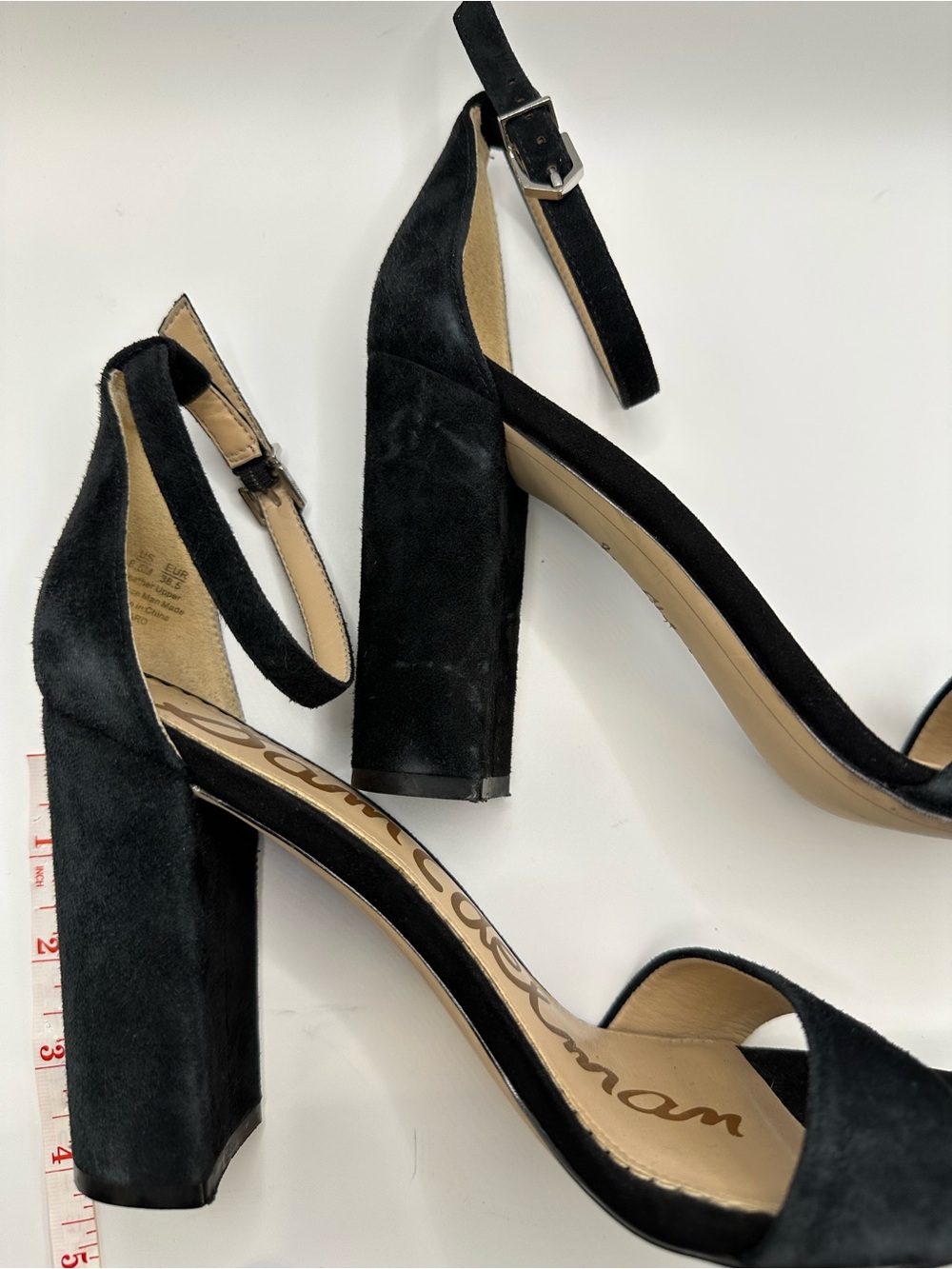Sam Edelman Black Suede Ankle-Strap Block Sandals
